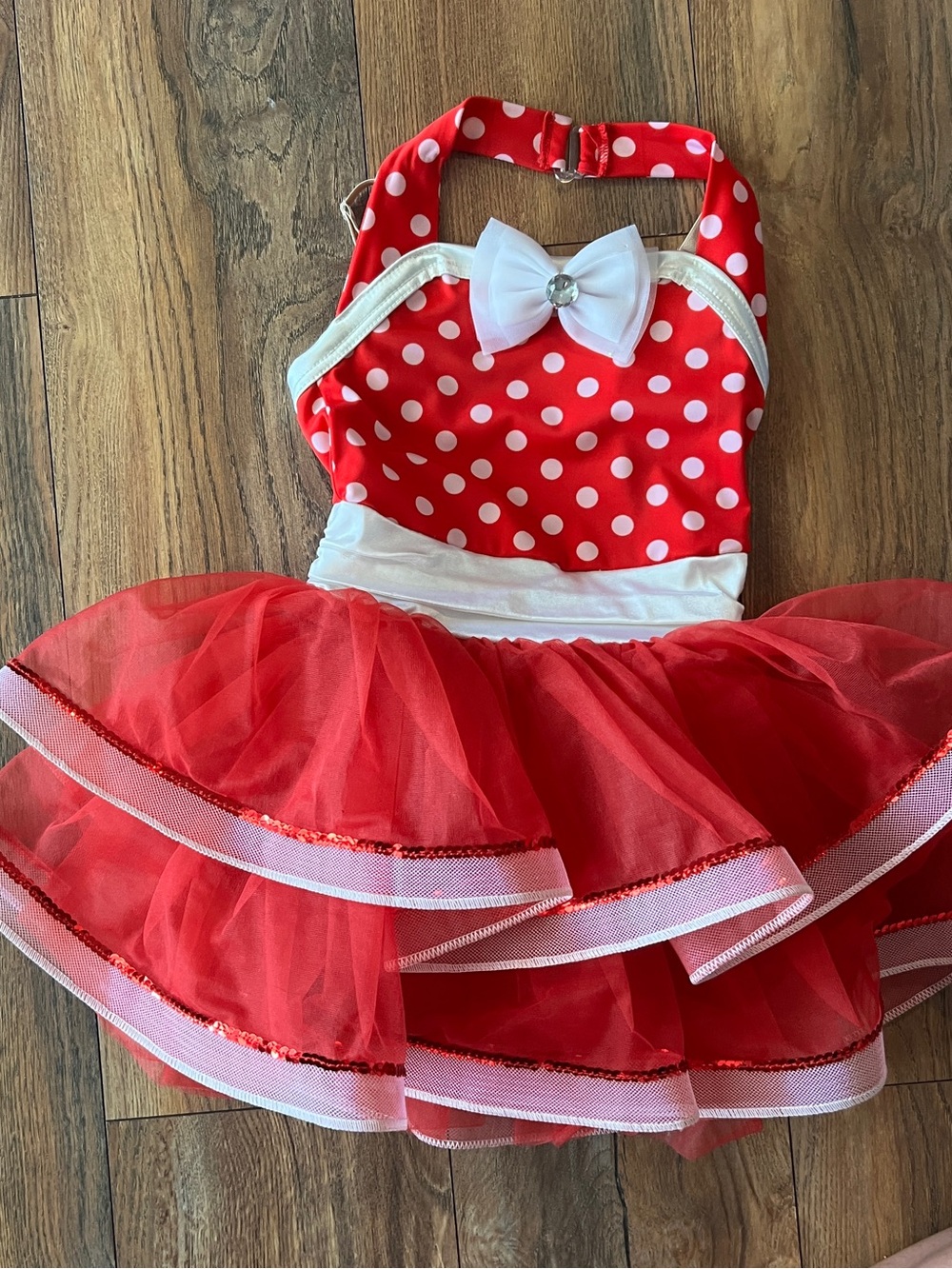 Kids Red Polka Dot Tutu Costume Dress with White Bow Minnie Mouse medium